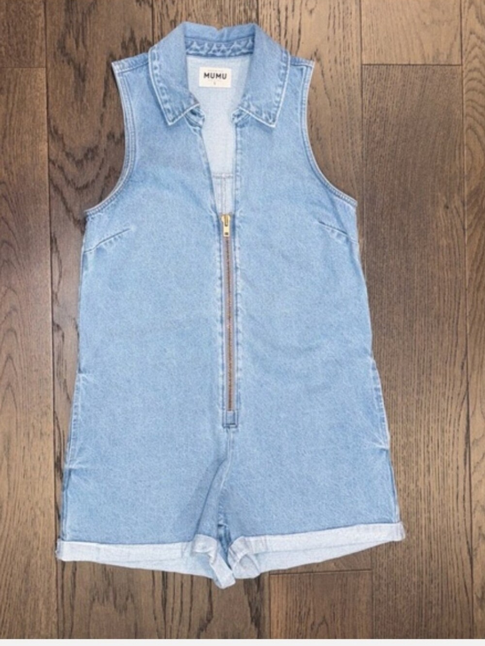 Show Me Your MuMu Light Blue Denim Sleeveless Romper